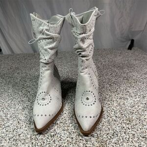 Very G Women's Beige Studded Mid-Calf Western Boots Size 9.5M​